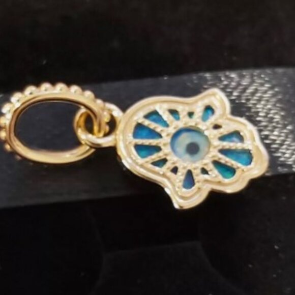 AUTH PANDORA Moments Opalescent Blue Hamsa Hand Dangle Charm 762699C01 - Picture 6 of 16